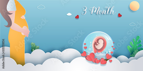 regnancy 3-month Stages of development. Process of human fetal growth in pregnancy and mother and baby infographic Happy Mother's Day beautiful woman and child.Vector illustration