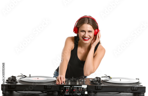 Female dj playing music on ...