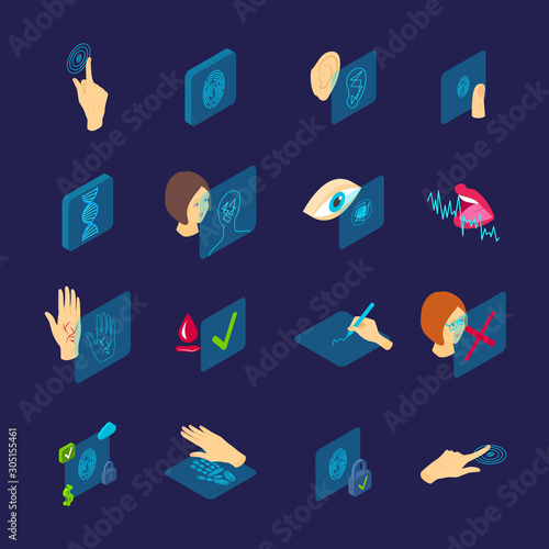 Biometric Id Sign 3d Icon Set Isometric View. Vector