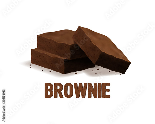 Realistic 3d Detailed Chocolate Brownies Concept Banner Card Background. Vector