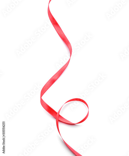 Beautiful red ribbon on white background