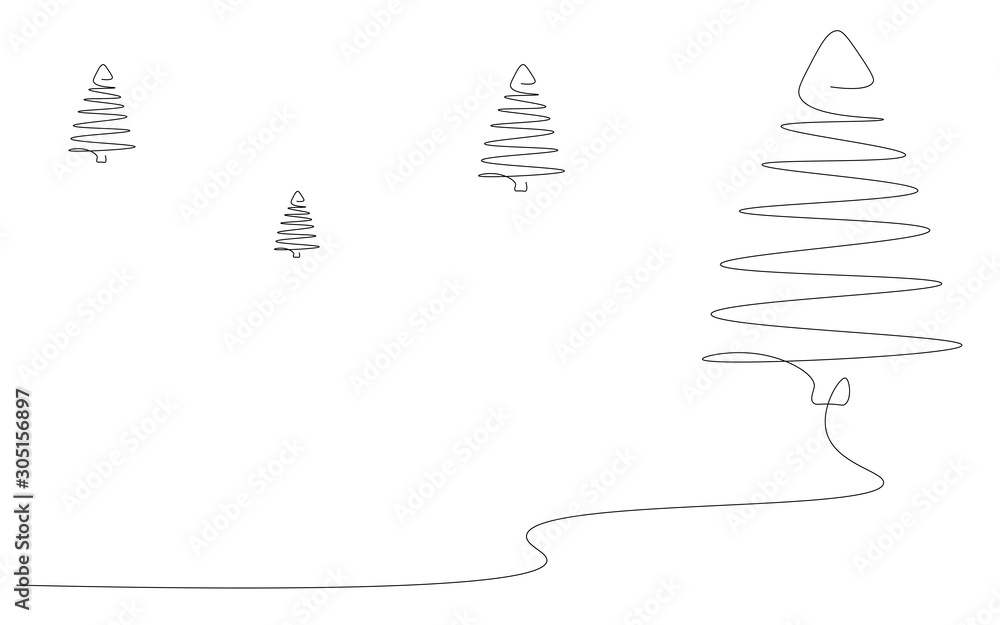 Christmas forest background with decoration element tree, vector illustration