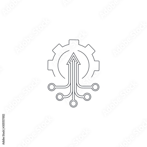 Multichannel information processing. Vector linear icon on a white background.