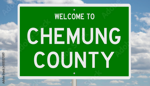 Rendering of a green 3d highway sign for Chemung County photo