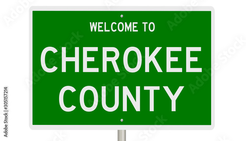 Rendering of a green 3d highway sign for Cherokee County photo