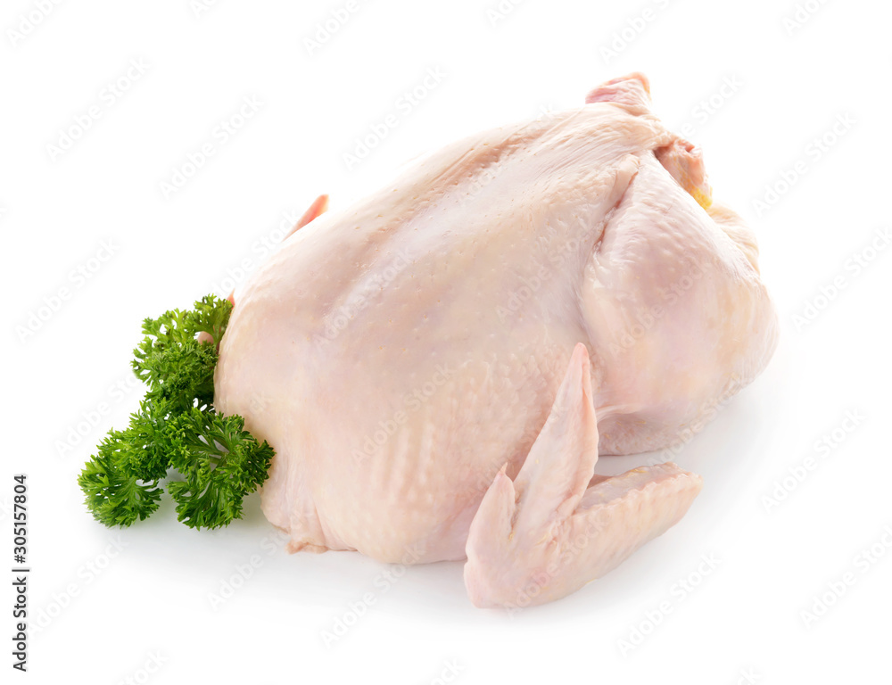 Raw chicken on white background