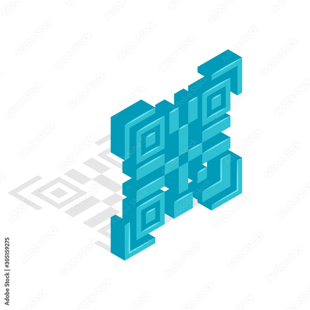 Isometric QR code icon. 3d check code. QR code sample for smartphone scanning isolated on white background. Vector illustration