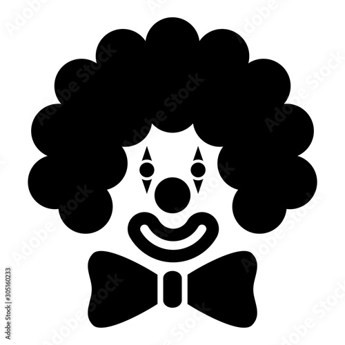 Clown face head with big bow and curly hair Circus carnival funny invite concept icon black color vector illustration flat style image