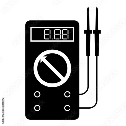 Digital multimeter for measuring electrical indicators AC DC voltage amperage ohmmeter power with probes icon black color vector illustration flat style image