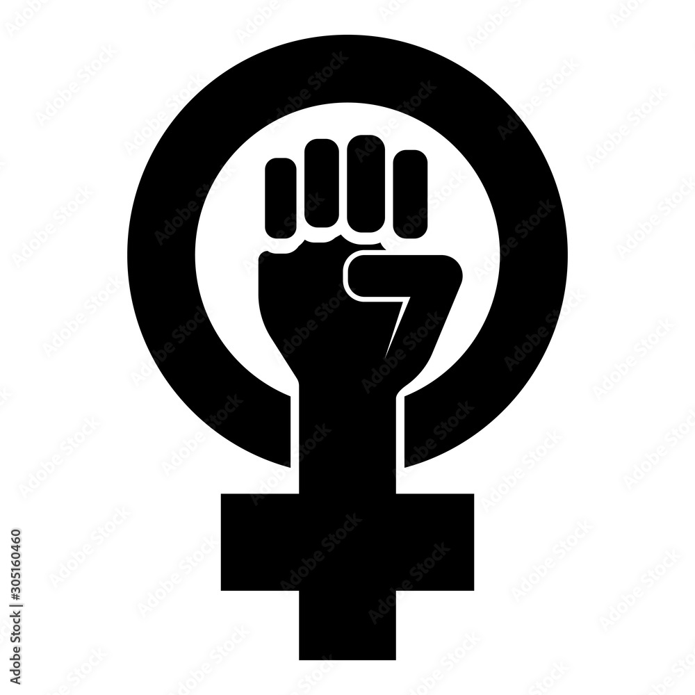 Symbol Of Feminism Movement Gender Women Resist Fist Hand In Round And 