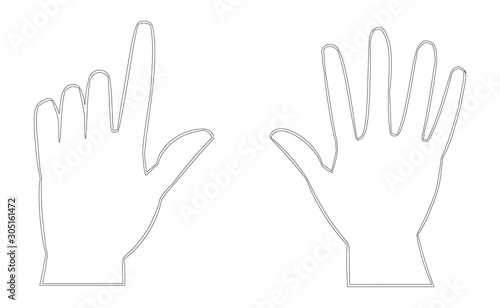 Two hands line vector icon isolated on white background. Hands touching something. Gentle touch feeling fingers. Blind people reading. Vector image