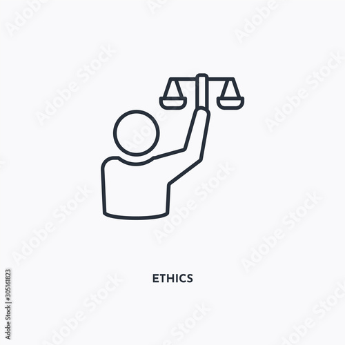 ethics outline icon. Simple linear element illustration. Isolated line ethics icon on white background. Thin stroke sign can be used for web, mobile and UI.