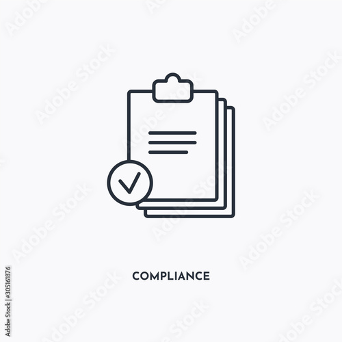 compliance outline icon. Simple linear element illustration. Isolated line compliance icon on white background. Thin stroke sign can be used for web, mobile and UI.