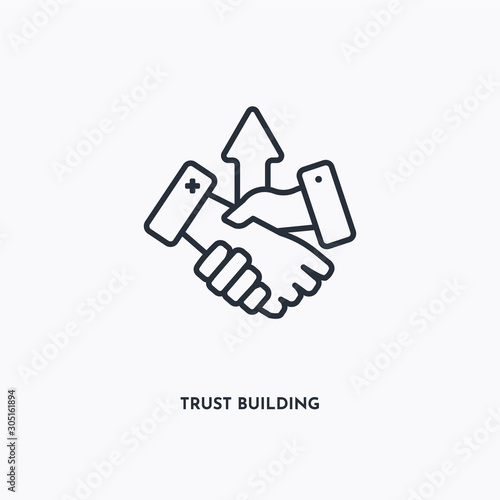 trust building outline icon. Simple linear element illustration. Isolated line trust building icon on white background. Thin stroke sign can be used for web, mobile and UI.