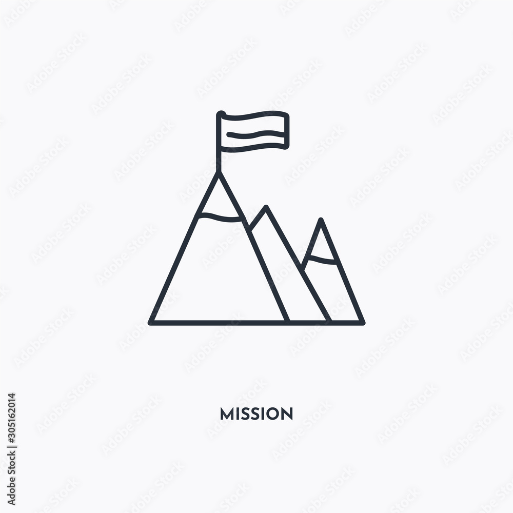 Mission outline icon. Simple linear element illustration. Isolated line Mission icon on white background. Thin stroke sign can be used for web, mobile and UI. Mission outline icon. Simple linear element illustration. Isolated line Mission icon on white background. Thin stroke sign can be used for web, mobile and UI.