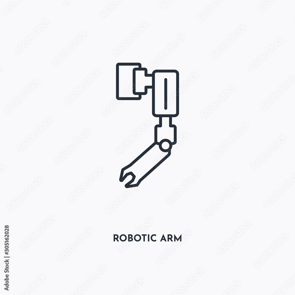 robotic arm outline icon. Simple linear element illustration. Isolated line robotic arm icon on white background. Thin stroke sign can be used for web, mobile and UI.
