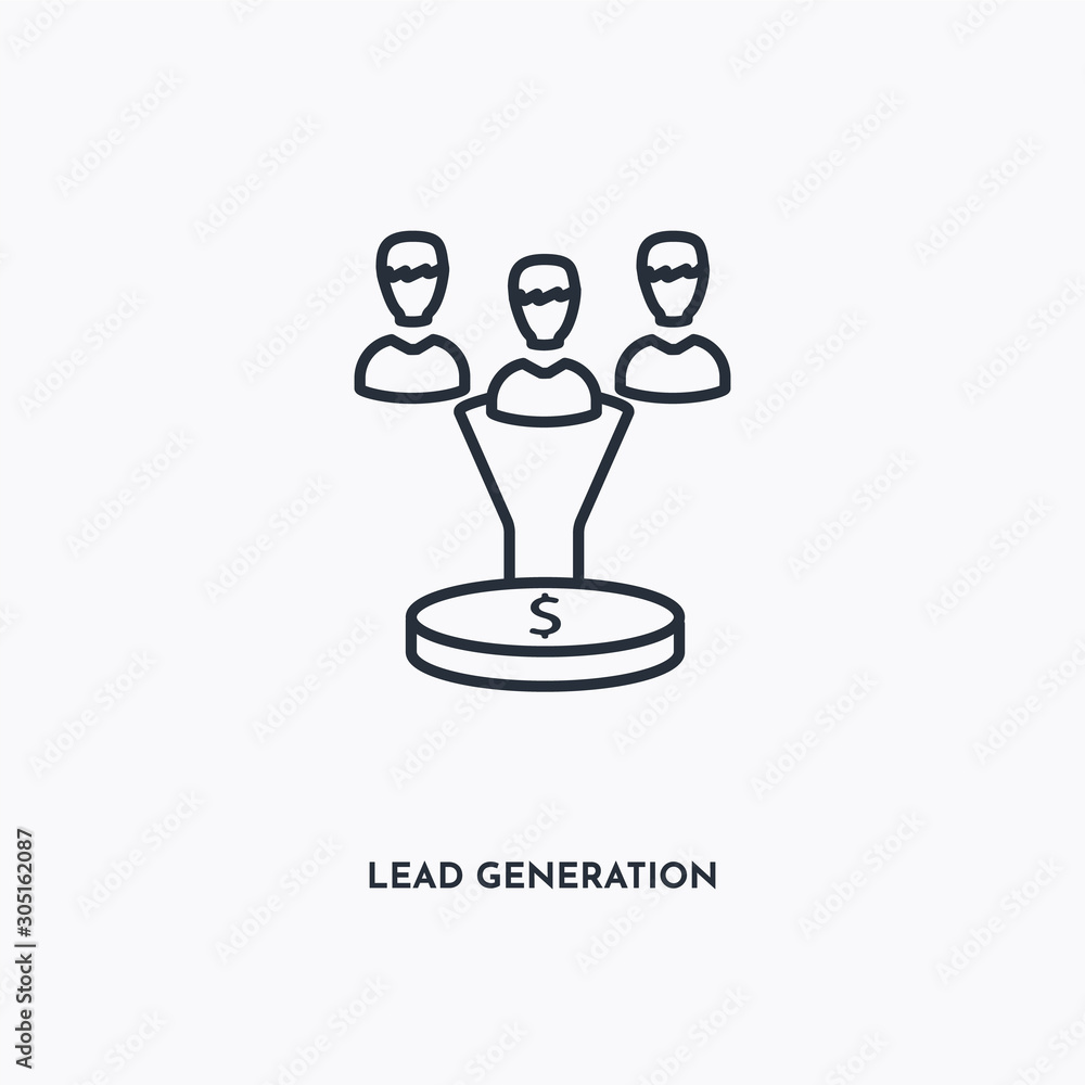 Lead Generation outline icon. Simple linear element illustration. Isolated line Lead Generation icon on white background. Thin stroke sign can be used for web, mobile and UI. Lead Generation outline icon. Simple linear element illustration. Isolated line Lead Generation icon on white background. Thin stroke sign can be used for web, mobile and UI.