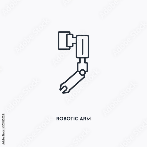 robotic arm outline icon. Simple linear element illustration. Isolated line robotic arm icon on white background. Thin stroke sign can be used for web  mobile and UI.