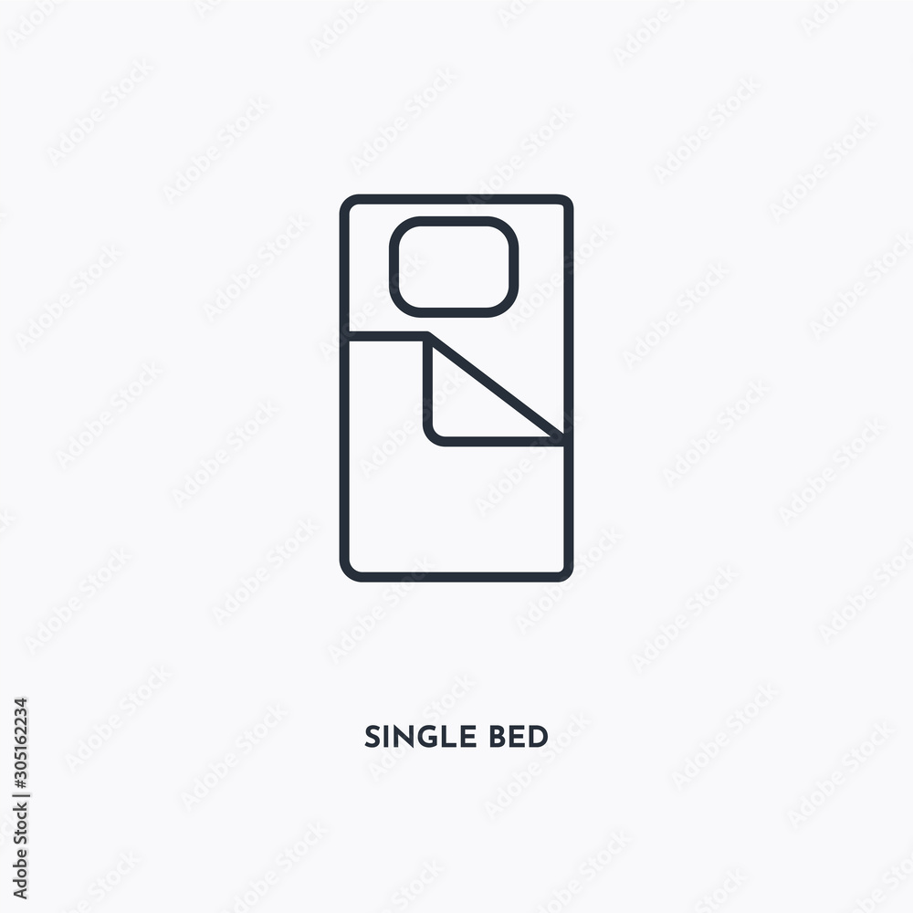 Single bed outline icon. Simple linear element illustration. Isolated line Single bed icon on white background. Thin stroke sign can be used for web, mobile and UI. Single bed outline icon. Simple linear element illustration. Isolated line Single bed icon on white background. Thin stroke sign can be used for web, mobile and UI.