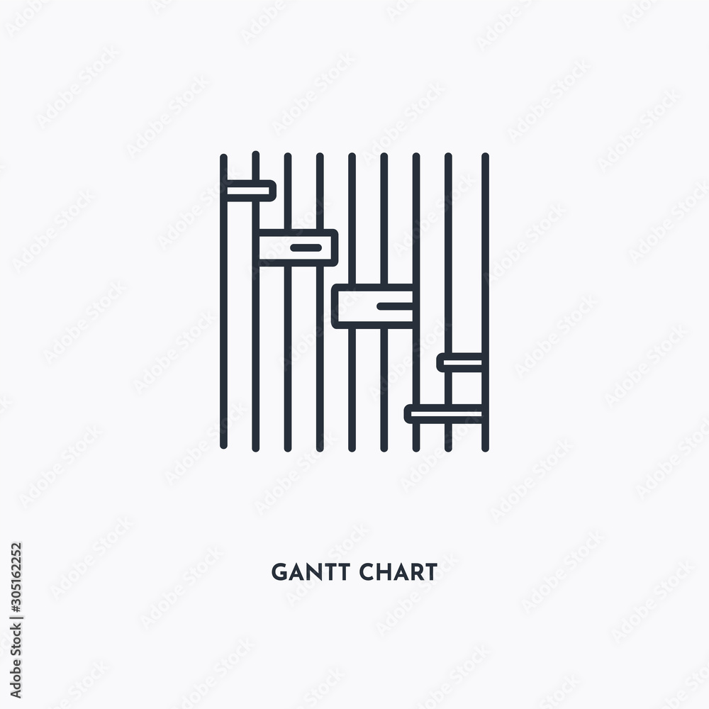 Gantt chart outline icon. Simple linear element illustration. Isolated line Gantt chart icon on white background. Thin stroke sign can be used for web, mobile and UI. Gantt chart outline icon. Simple linear element illustration. Isolated line Gantt chart icon on white background. Thin stroke sign can be used for web, mobile and UI.
