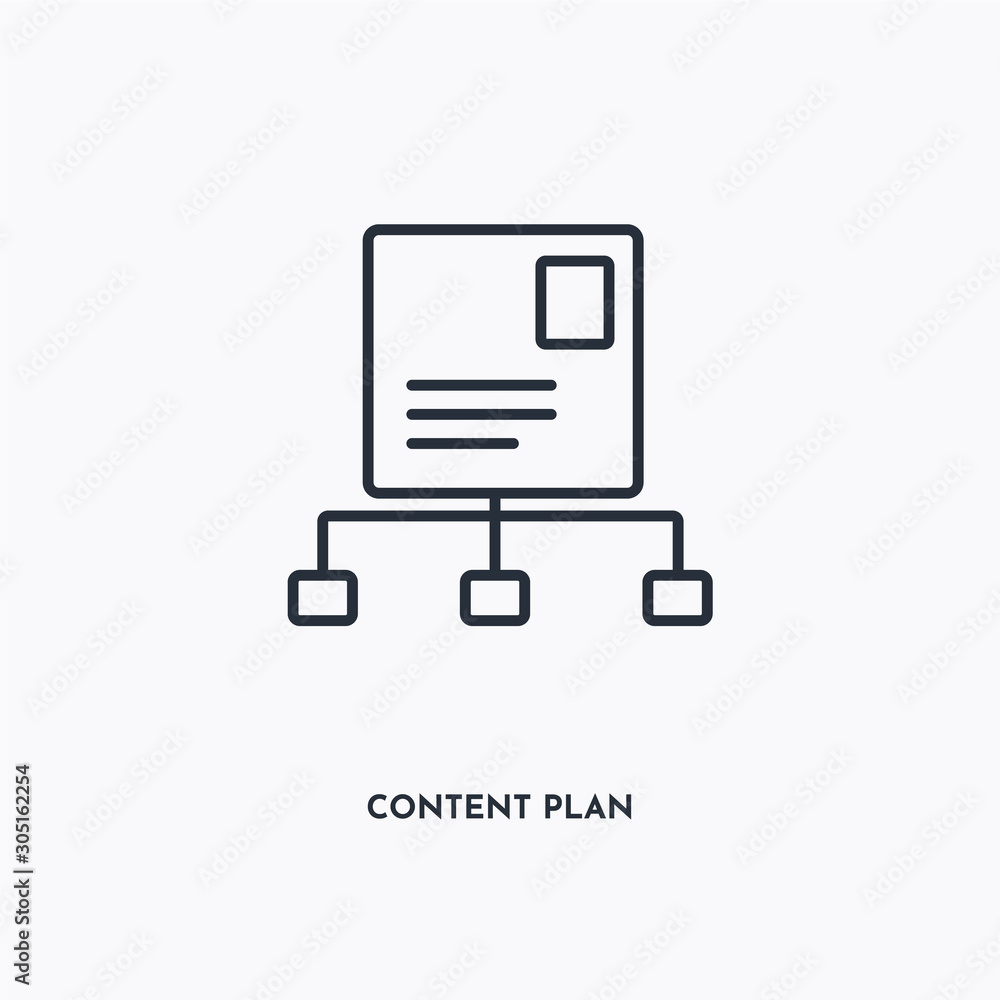 Content plan outline icon. Simple linear element illustration. Isolated line Content plan icon on white background. Thin stroke sign can be used for web, mobile and UI. Content plan outline icon. Simple linear element illustration. Isolated line Content plan icon on white background. Thin stroke sign can be used for web, mobile and UI.