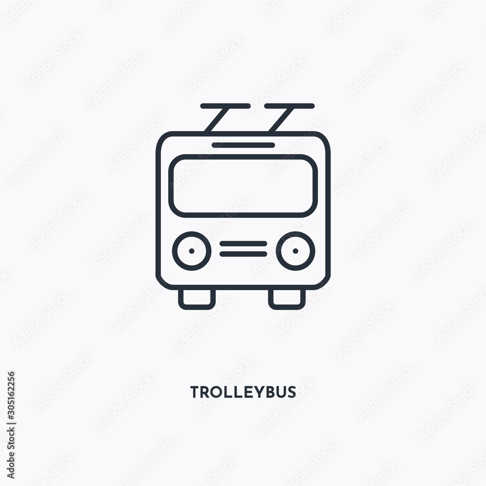 Trolleybus outline icon. Simple linear element illustration. Isolated line Trolleybus icon on white background. Thin stroke sign can be used for web, mobile and UI. Trolleybus outline icon. Simple linear element illustration. Isolated line Trolleybus icon on white background. Thin stroke sign can be used for web, mobile and UI.