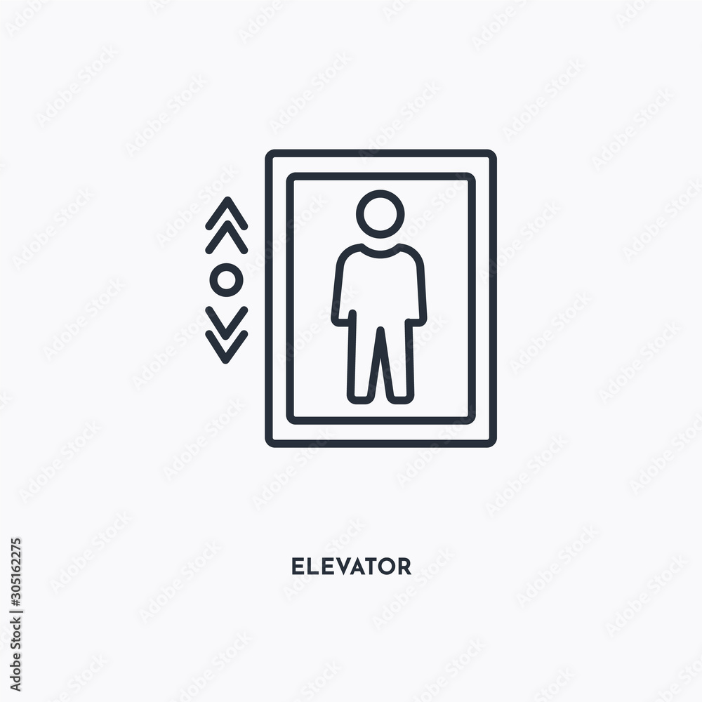 Elevator outline icon. Simple linear element illustration. Isolated line Elevator icon on white background. Thin stroke sign can be used for web, mobile and UI. Elevator outline icon. Simple linear element illustration. Isolated line Elevator icon on white background. Thin stroke sign can be used for web, mobile and UI.