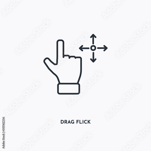 Drag flick outline icon. Simple linear element illustration. Isolated line Drag flick icon on white background. Thin stroke sign can be used for web, mobile and UI.