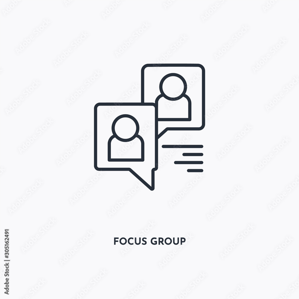 Focus group outline icon. Simple linear element illustration. Isolated line Focus group icon on white background. Thin stroke sign can be used for web, mobile and UI. Focus group outline icon. Simple linear element illustration. Isolated line Focus group icon on white background. Thin stroke sign can be used for web, mobile and UI.