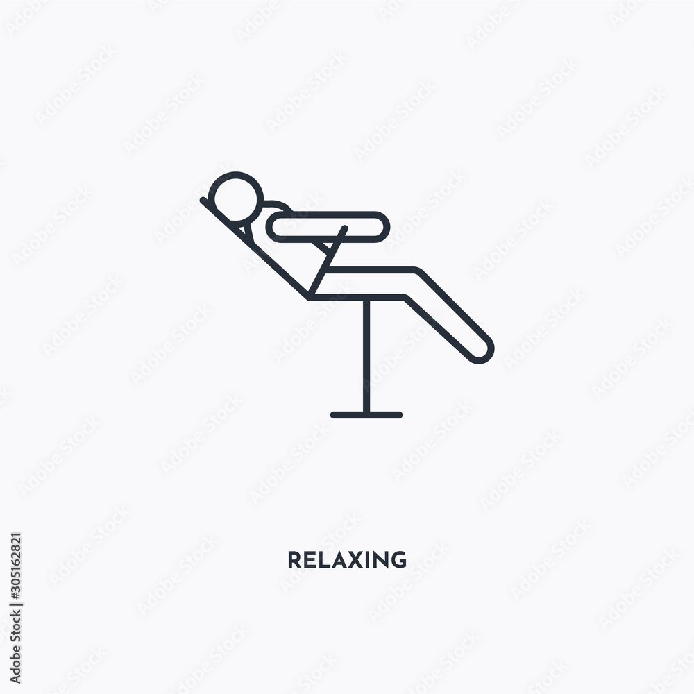 Relaxing outline icon. Simple linear element illustration. Isolated line Relaxing icon on white background. Thin stroke sign can be used for web, mobile and UI. Relaxing outline icon. Simple linear element illustration. Isolated line Relaxing icon on white background. Thin stroke sign can be used for web, mobile and UI.