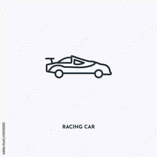 Racing car outline icon. Simple linear element illustration. Isolated line Racing car icon on white background. Thin stroke sign can be used for web  mobile and UI.