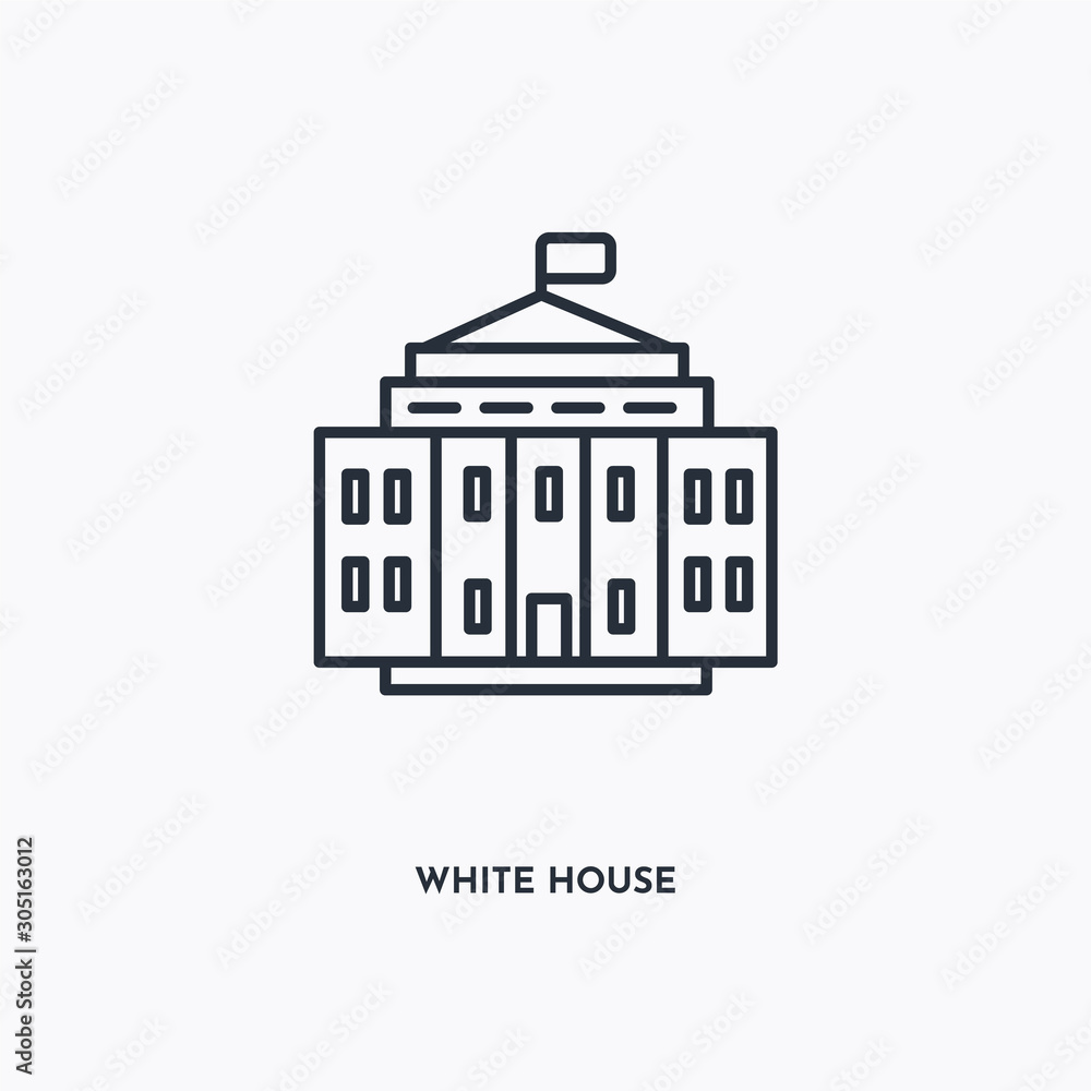 White House outline icon. Simple linear element illustration. Isolated line White House icon on white background. Thin stroke sign can be used for web, mobile and UI. White House outline icon. Simple linear element illustration. Isolated line White House icon on white background. Thin stroke sign can be used for web, mobile and UI.