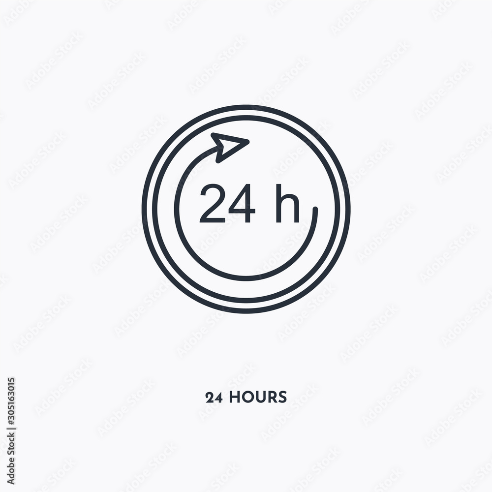 24 hours outline icon. Simple linear element illustration. Isolated line 24 hours icon on white background. Thin stroke sign can be used for web, mobile and UI. 24 hours outline icon. Simple linear element illustration. Isolated line 24 hours icon on white background. Thin stroke sign can be used for web, mobile and UI.