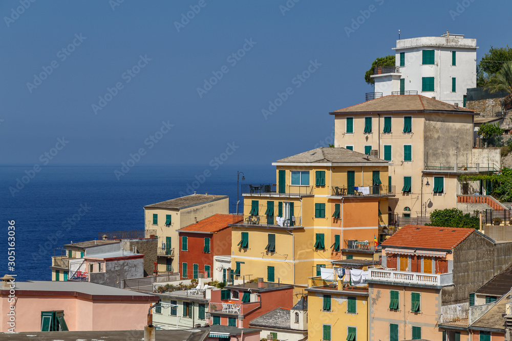 View to coastal Riomaggiore village in Cinque Terre, Italy