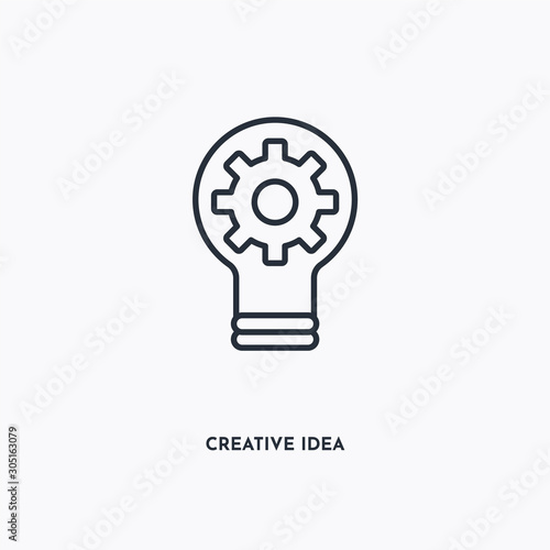 Creative idea outline icon. Simple linear element illustration. Isolated line Creative idea icon on white background. Thin stroke sign can be used for web, mobile and UI.