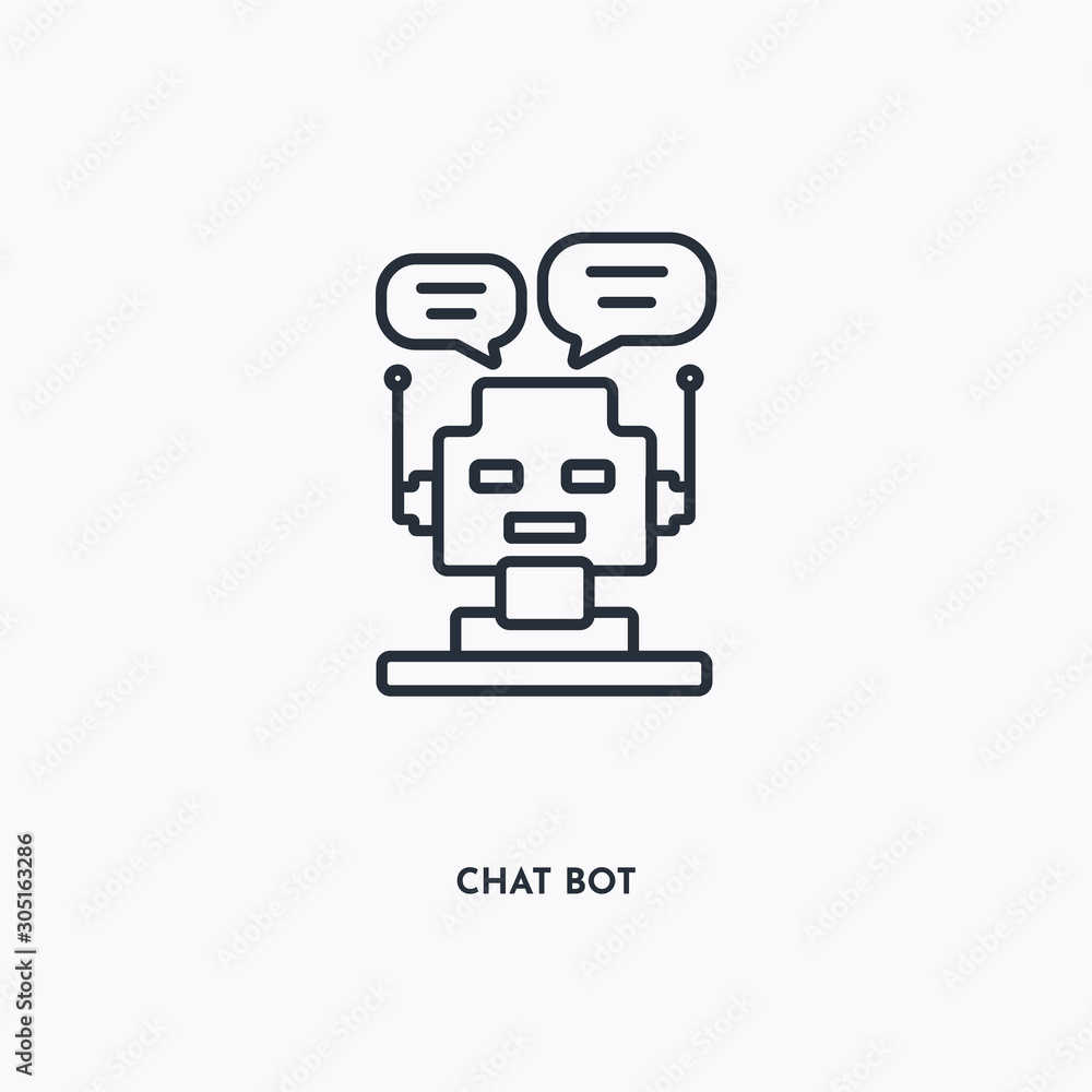 chat bot outline icon. Simple linear element illustration. Isolated line chat bot icon on white background. Thin stroke sign can be used for web, mobile and UI. chat bot outline icon. Simple linear element illustration. Isolated line chat bot icon on white background. Thin stroke sign can be used for web, mobile and UI.