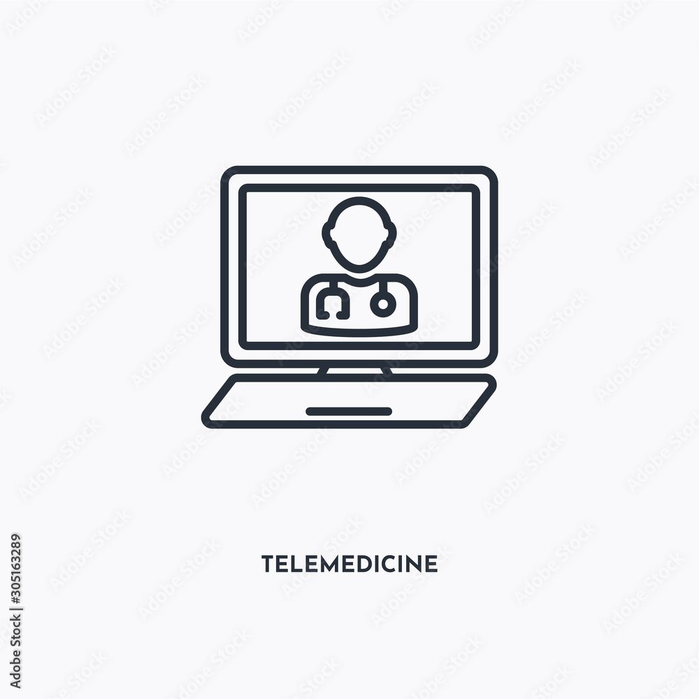 telemedicine outline icon. Simple linear element illustration. Isolated line telemedicine icon on white background. Thin stroke sign can be used for web, mobile and UI. telemedicine outline icon. Simple linear element illustration. Isolated line telemedicine icon on white background. Thin stroke sign can be used for web, mobile and UI.
