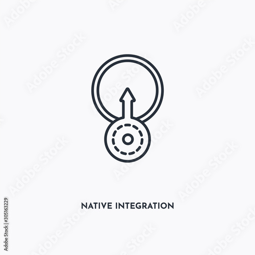 native integration outline icon. Simple linear element illustration. Isolated line native integration icon on white background. Thin stroke sign can be used for web, mobile and UI.