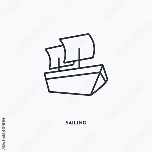 sailing outline icon. Simple linear element illustration. Isolated line sailing icon on white background. Thin stroke sign can be used for web, mobile and UI.