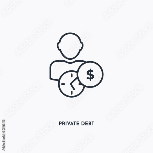 Private debt outline icon. Simple linear element illustration. Isolated line Private debt icon on white background. Thin stroke sign can be used for web, mobile and UI.