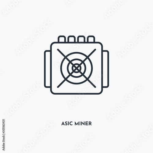 ASIC Miner outline icon. Simple linear element illustration. Isolated line ASIC Miner icon on white background. Thin stroke sign can be used for web, mobile and UI.