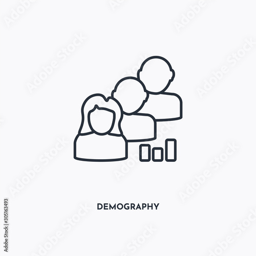 demography outline icon. Simple linear element illustration. Isolated line demography icon on white background. Thin stroke sign can be used for web, mobile and UI. photo
