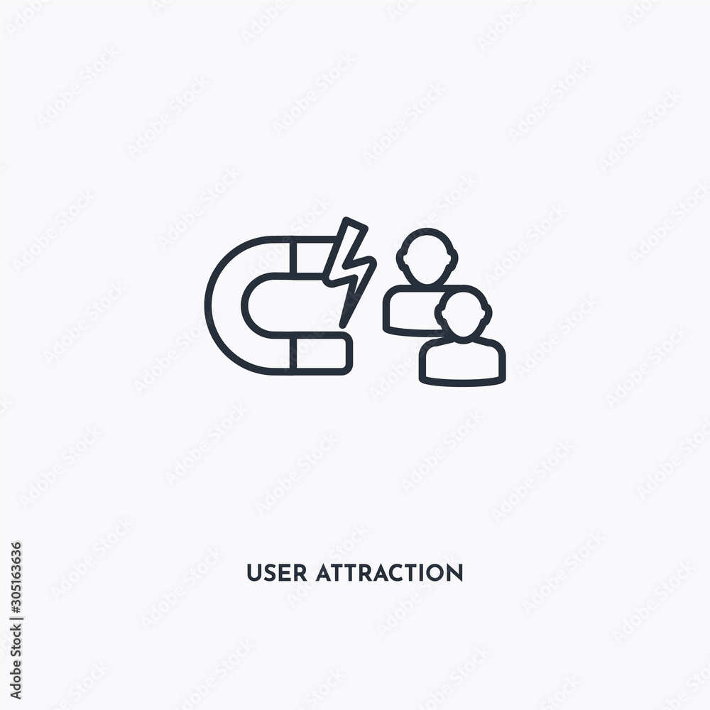 user attraction base outline icon. Simple linear element illustration. Isolated line user attraction base icon on white background. Thin stroke sign can be used for web, mobile and UI.