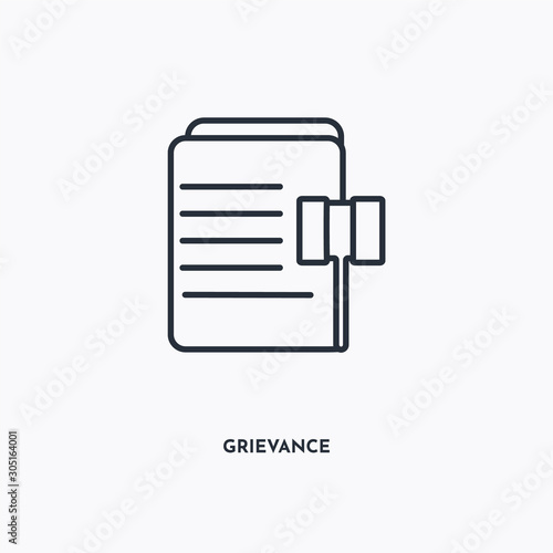 Grievance outline icon. Simple linear element illustration. Isolated line Grievance icon on white background. Thin stroke sign can be used for web, mobile and UI.