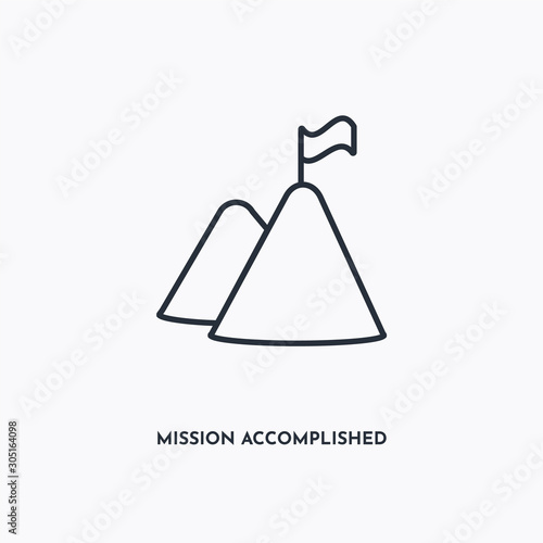Mission accomplished outline icon. Simple linear element illustration. Isolated line Mission accomplished icon on white background. Thin stroke sign can be used for web, mobile and UI.