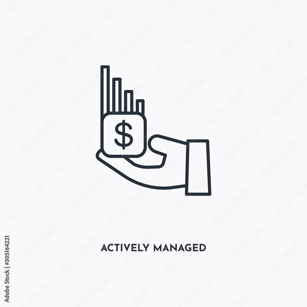Actively managed funds outline icon. Simple linear element illustration. Isolated line Actively managed funds icon on white background. Thin stroke sign can be used for web, mobile and UI. Actively managed funds outline icon. Simple linear element illustration. Isolated line Actively managed funds icon on white background. Thin stroke sign can be used for web, mobile and UI.