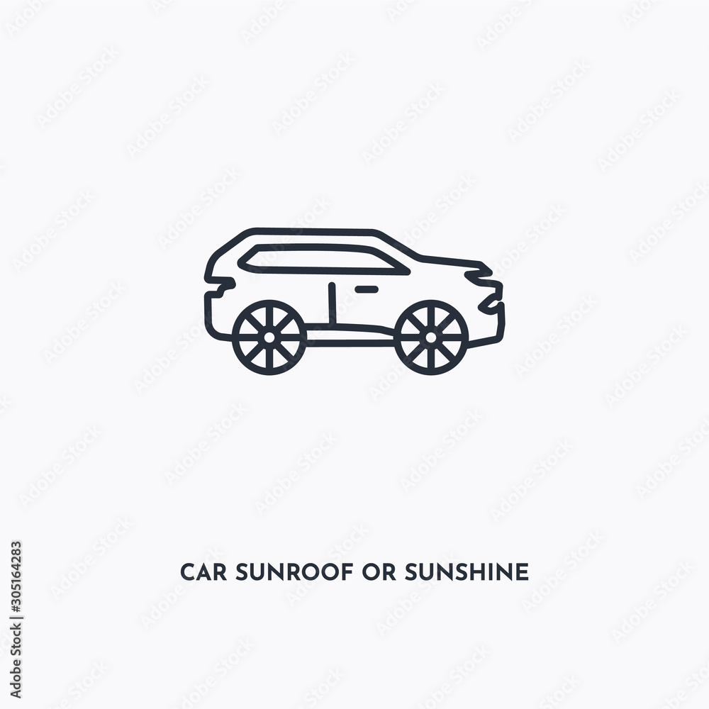 car sunroof or sunshine roof outline icon. Simple linear element illustration. Isolated line car sunroof or sunshine roof icon on white background. Thin stroke sign can be used for web, mobile and UI.
