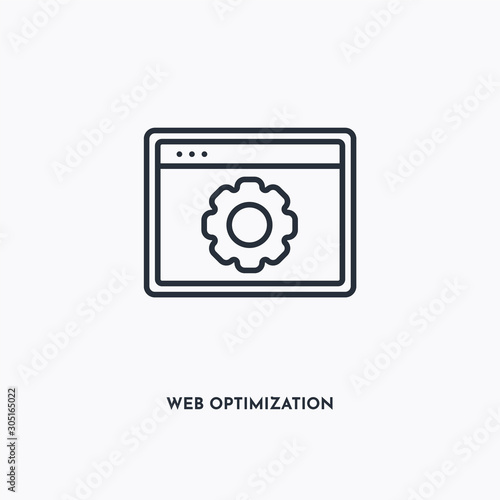 Web optimization outline icon. Simple linear element illustration. Isolated line Web optimization icon on white background. Thin stroke sign can be used for web, mobile and UI.