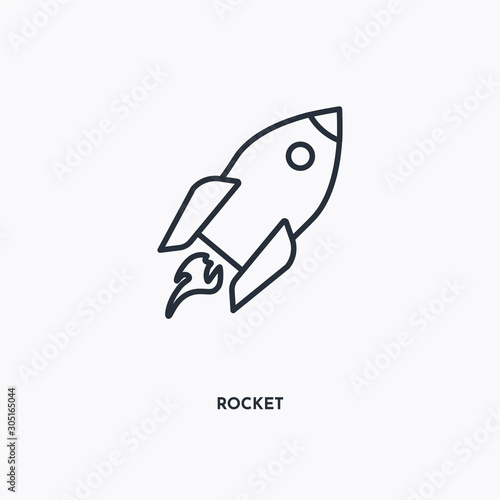 Rocket outline icon. Simple linear element illustration. Isolated line Rocket icon on white background. Thin stroke sign can be used for web, mobile and UI.