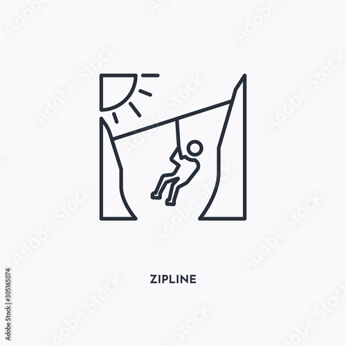Zipline outline icon. Simple linear element illustration. Isolated line Zipline icon on white background. Thin stroke sign can be used for web, mobile and UI.